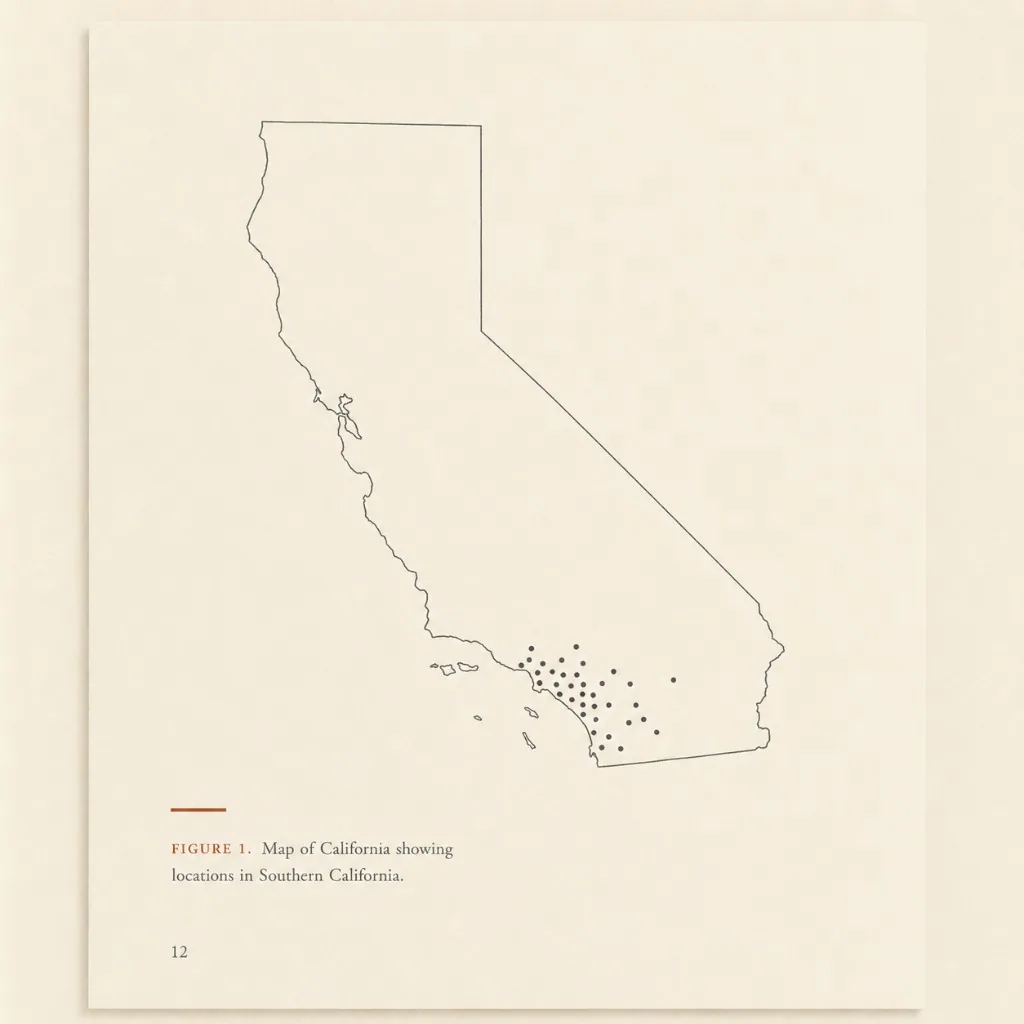Printed California map with public regulator record locations marked as a source exhibit